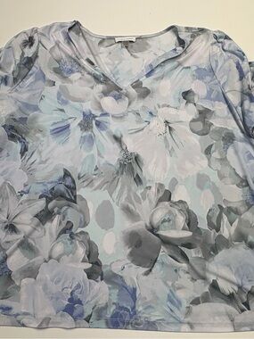 Calvin Klein Blue Gray Floral V-Neck Top